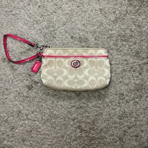 Coach Classic Monogram Wristlet with Pink Detailing Purse Wristlet